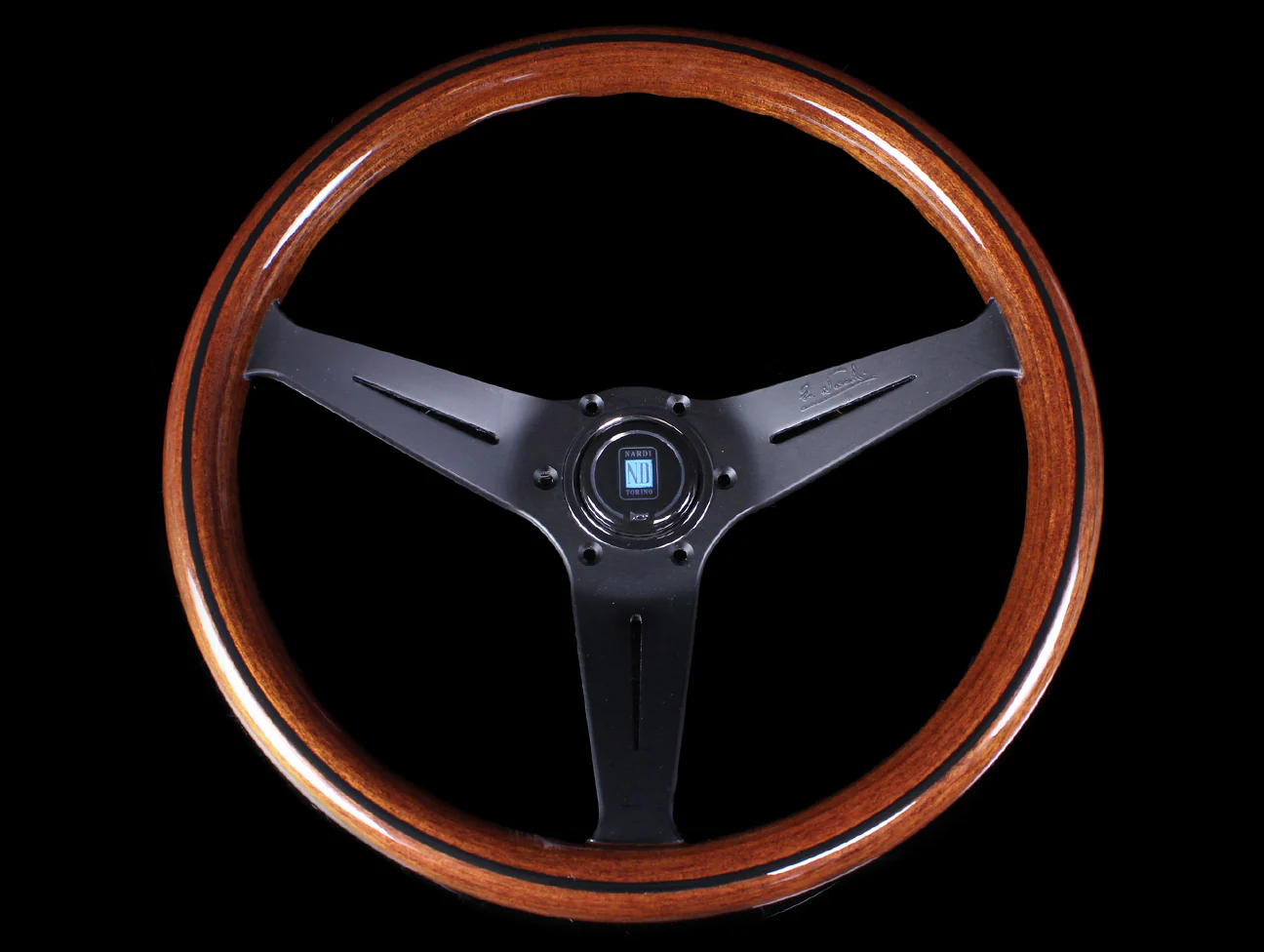 NARDI CLASSIC WOOD DEEP CORN SIM STEERING WHEEL W/ BLACK SPOKES