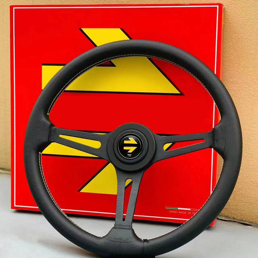 15-Inch Flat Sim Racing MOMO Leather Steering Wheel