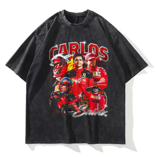 Carlos Sainz Retro Formula One T-Shirt - 100% Cotton, Vintage Racing Design