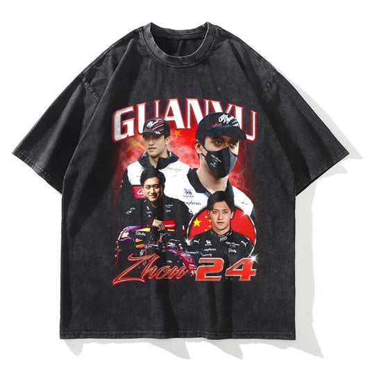 Zhou Guanyu Retro Formula One T-Shirt - 100% Cotton, Vintage Racing Design